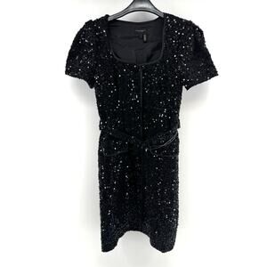 Donna Karan Classic Square Neck Sequin A Line Elegant Belted Dress Size 6 NWT